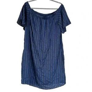 Banana Republic Women's L Blue‎ Striped Off-The-Shoulder Dress Casual